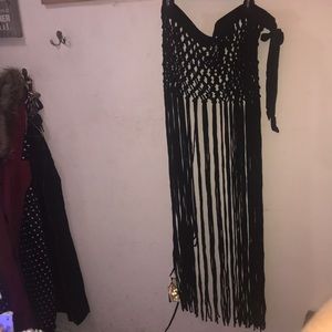 Aztec style all black sarong with long added embellished fabric size 3x